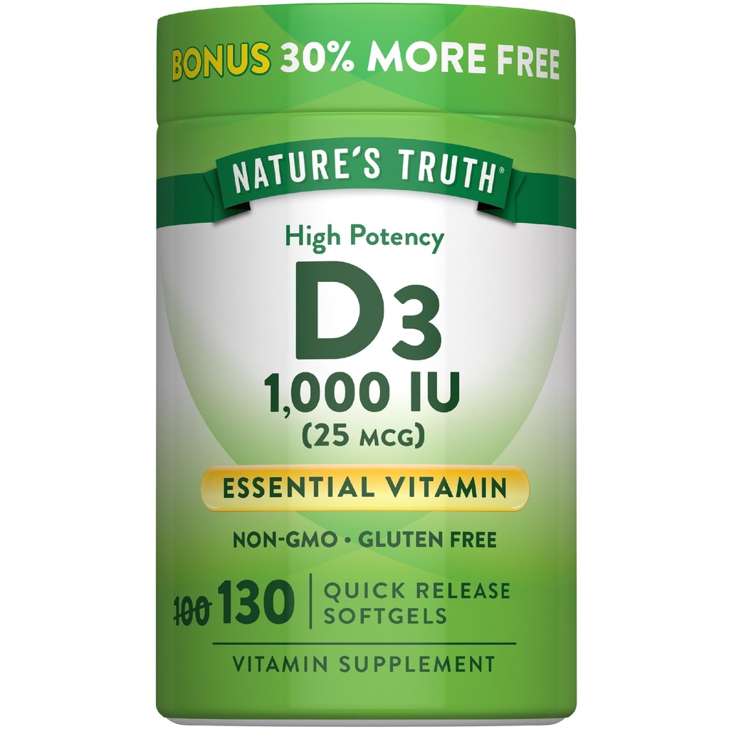 Nature's Truth Vitamin D3 1000 IU Softgels | High Potency Formula | 25 mcg | Non-GMO & Gluten Kostenlose Ergänzung