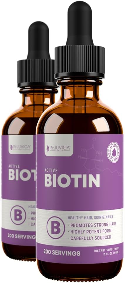 Rejuvica Health Active Biotin - Supplément de biotine liquide avancé - 5000mcg Support cheveux peau et ongles