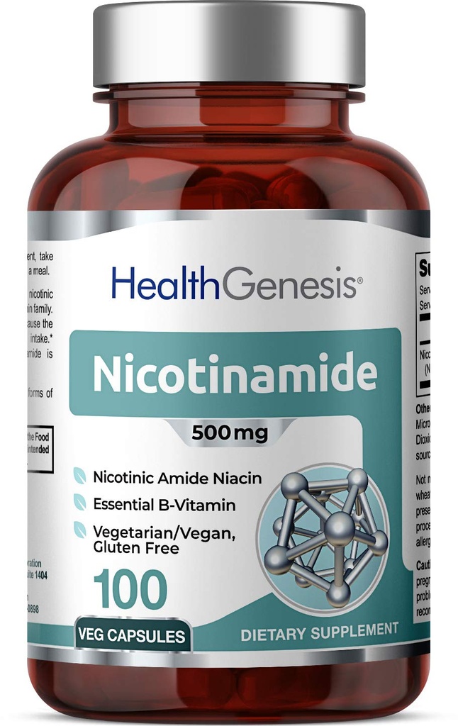 B-3 Nicotinamid 500 mg 100 Vcaps - Nicotinic Amide Niacin Natural Flush-Free Vitamin Formula - Unterstützt Hautzellgesundheit