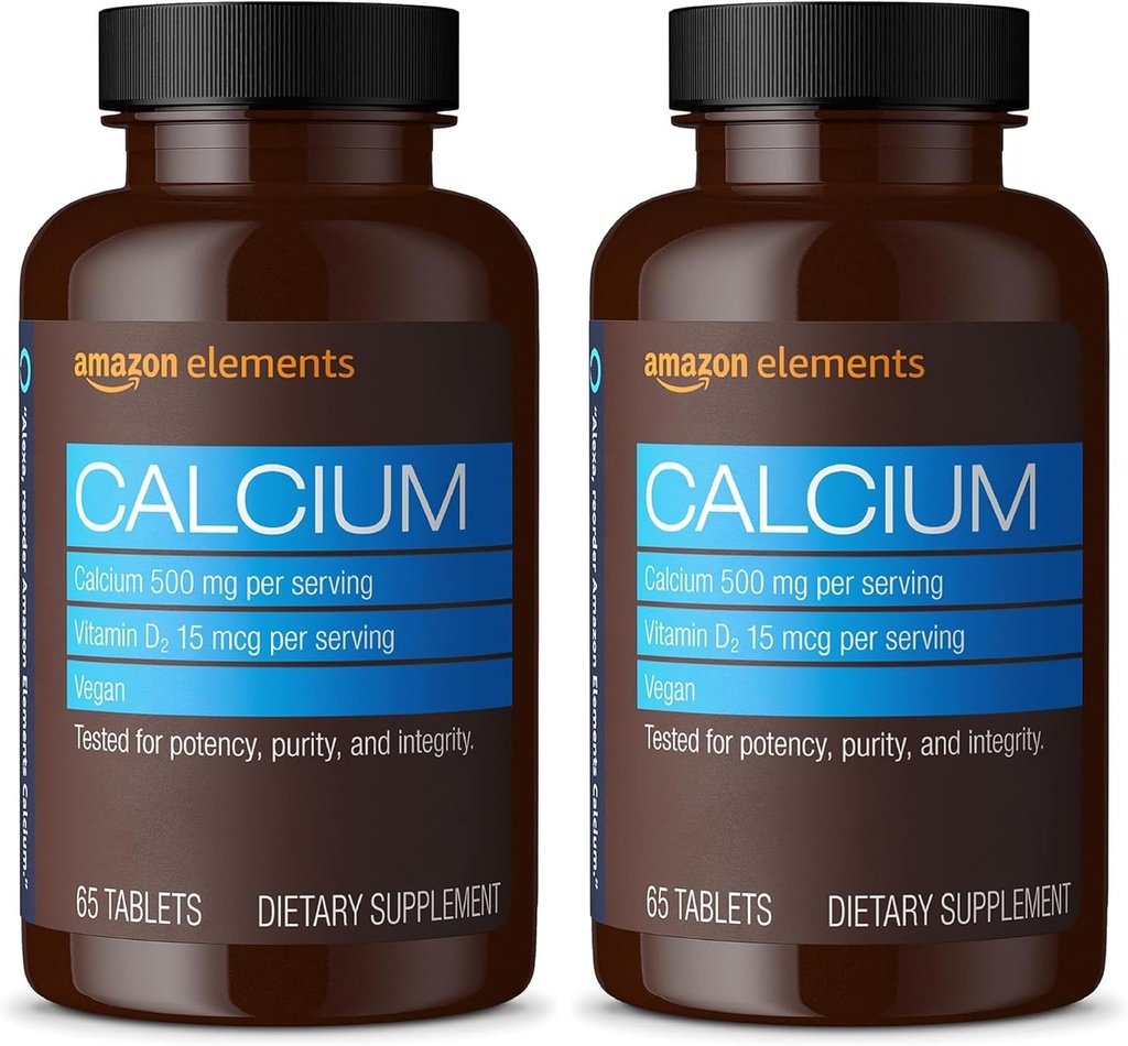 Amazon Elements Calcium Plus Vitamin D2, 65 Tabletten (2 Monate Versorgung) (Packaging Mai Vary) (Pack von 2)
