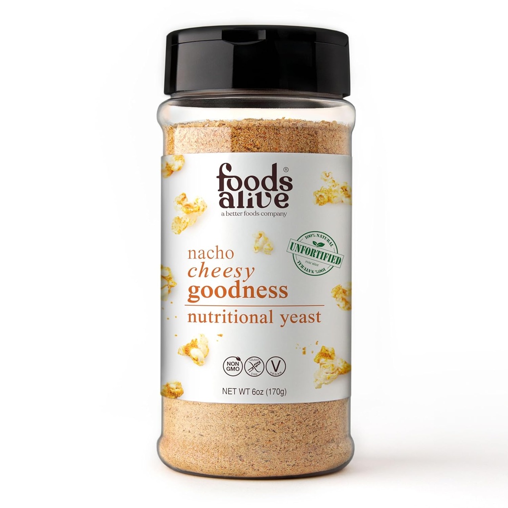 Lebensmittel Alive Nacho Cheesy Goodness Nutritional Yeast, 6oz Shaker Jar/Non-Fortified, Vegan Cheese Powder Seasoning