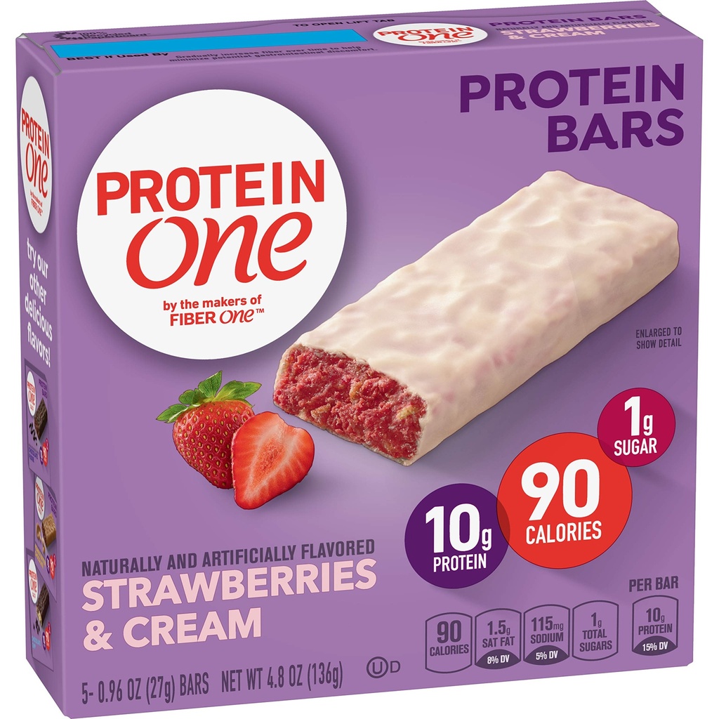 Protein One 90 Calorie Protein Bars, Erdbeeren und Creme, Keto Friendly, 5 Ct, 4.8 Unze