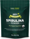 Bio Spirulina Pulver (16 Unze): Natürlich Vegan, liefert Folat, Vitamin B12, Eisen, Omega-Fettsäuren, GLA, Beta Caroten, Chlorophyll, Aminosäuren