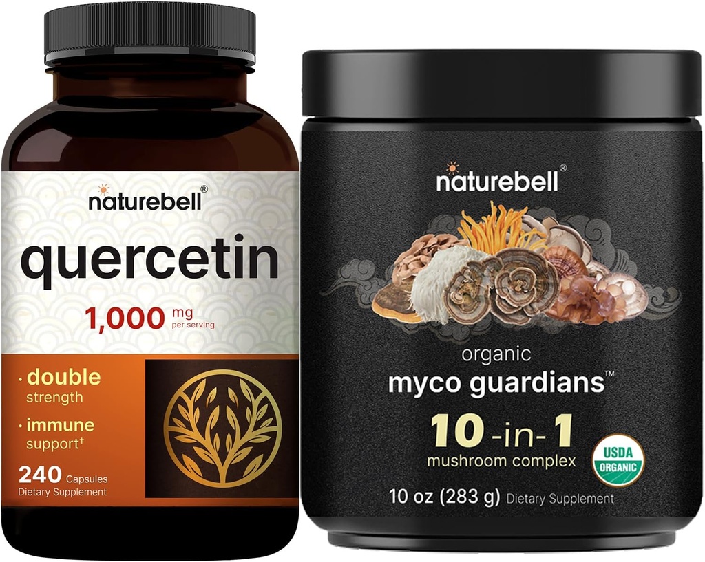NatureBell Quercetin 1000mg Pro Servieren & 10 in 1 Pilzpulver, 10oz Bundle Pack | Ultra Strength Quercetin Supplement | Immune Booster & Gehirn Health Support