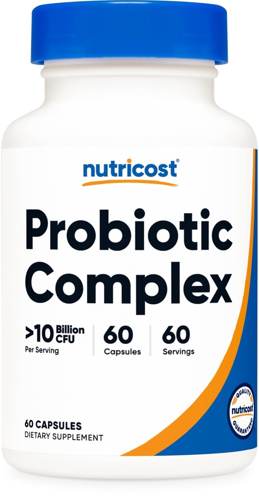 Complexe probiotique Nutricost (10 milliards d'UFC) 60 capsules - Acidophilus Plus 9 autres probiotiques, sans OGM, supplément sans gluten