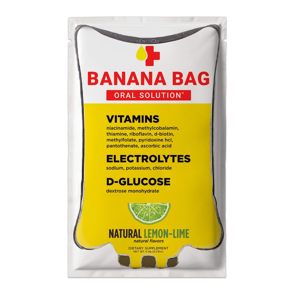 Banana Tasche Oral Lösungspakete – Natürliche Zitronen Lime 15pk | Eine erfrischende Mischung aus Elektrolyten, Vitamin C und B-Komplex für tägliche Hydration und Energie | Perfekt für jeden Lebensstil.