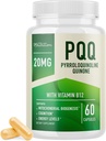 PQ-Ergänzung 20mg | Mitochondrial Biogenesis & Energie Optimizer Mit CoQ10 & Vitamin B12 | unterstützt Gehirngesundheit & Mitochondrien Produktion | Ultra PQQ Formel | Vegan, Gluten-Free | 60 Kapseln