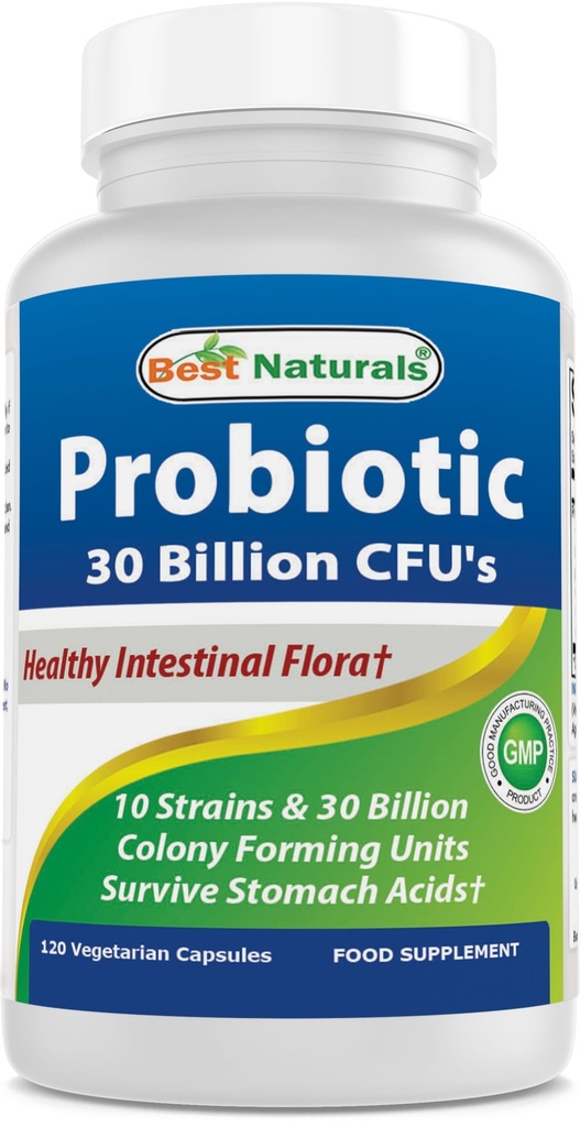 Best Naturals Probiotic 10 Strains & 30 Billion CFU Darmflora, 120 Veggie Capsules - Shelf Stable probiotic (4146365)
