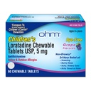 Ohm Enfants Loratadine Comprimés à mâcher, Sans colorant, Raisin, Non somnolent 24h Relief d'éternuement, Nez de runny, Yeux aqueux démangeants, Throat ou Nez, Antihistamine, Allergies Intérieures et Extérieures, 5mg, 60 Comprimés