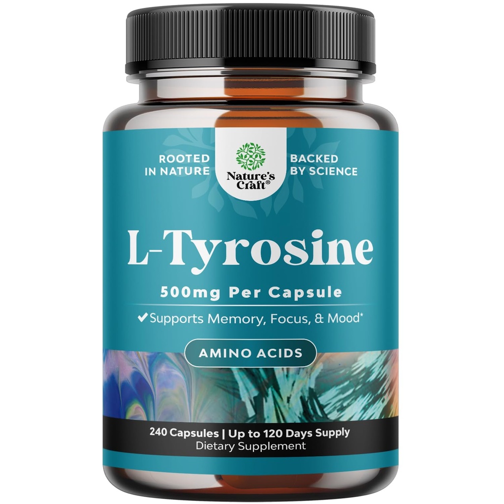 Free Form L Tyrosine 1000mg Per Serving - High Strength L-Tyrosine Supplement for Energy and Focus Support - Amino Acid Nootropic Supplement for Focus Attention and Cognition - 240 Count