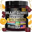 Shilajit Gummies, Shilajit Pure Himalayan Gummies mit Ashwagandha, Black Seed Oil, Sugar Free Shilajit Gummies für Männer & Frauen, 30 Count, Orange Flavor