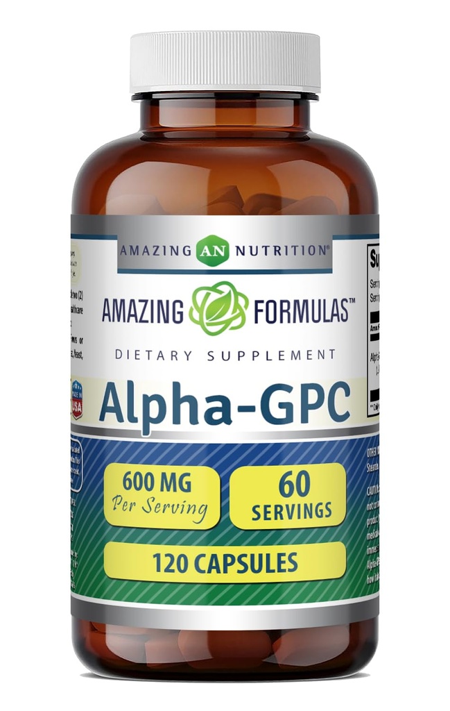Erstaunliche Formeln Alpha GPC Supplement | 600 Mg pro Servieren | 120 Kapseln | Non-GMO | Gluten Free | Made in USA