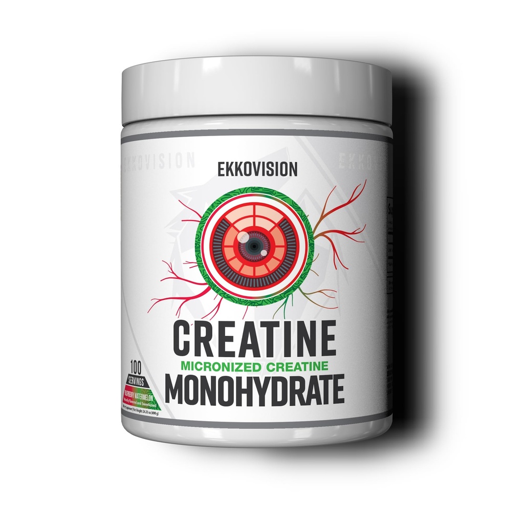 Ekkovision poudre monohydratée de créatine, micronisée, pastèque aux framboises, supplément avant et après l'entraînement pour les hommes et les femmes, soutien énergétique, facile à mélanger dans les secousses, smoothies et boissons, 100 portions