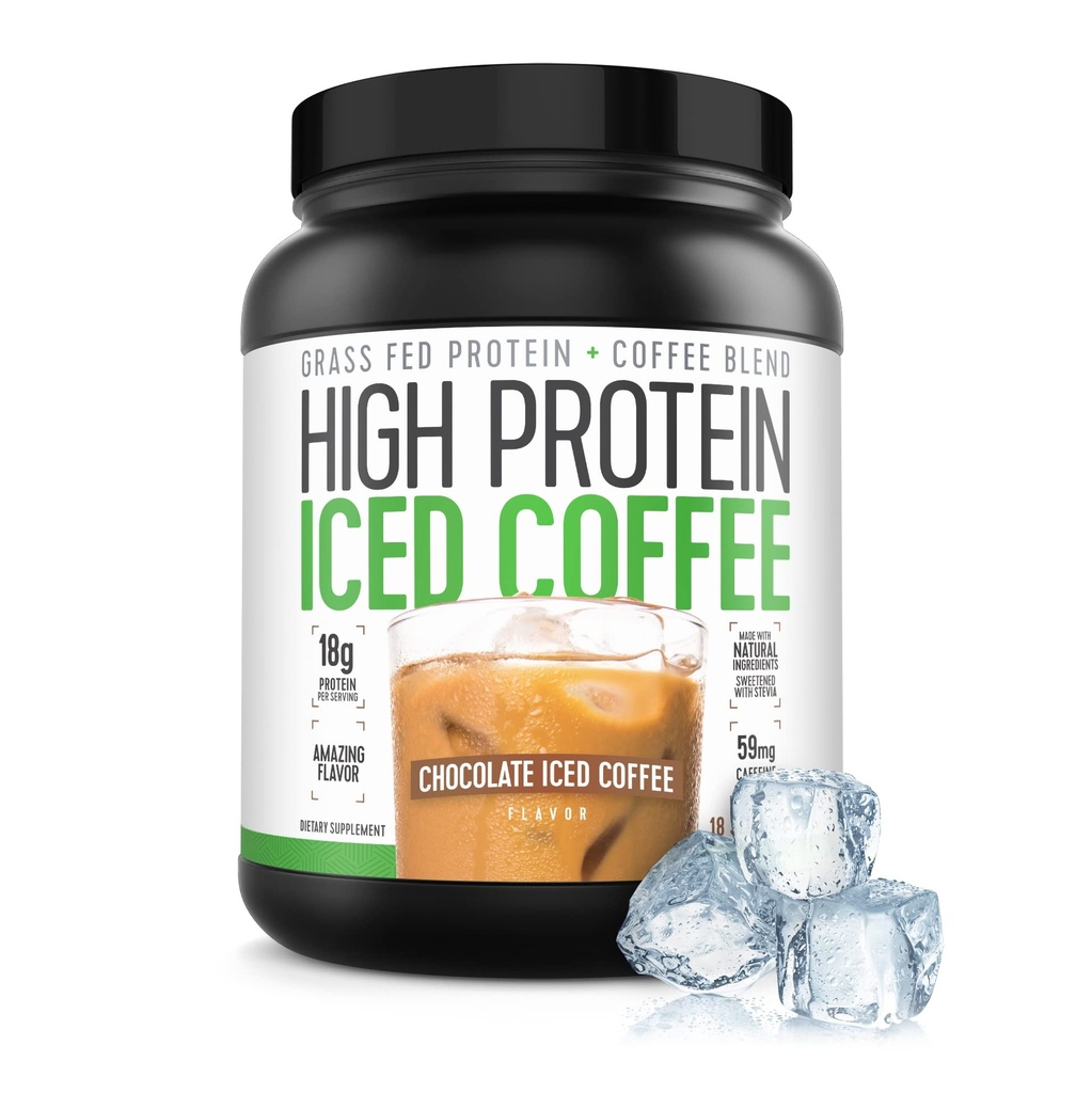 Café haute teneur en protéines, Keto Friendly, 18g de protéines, 2g de glucides, ingrédients naturels (18 portions, café glacé au chocolat)