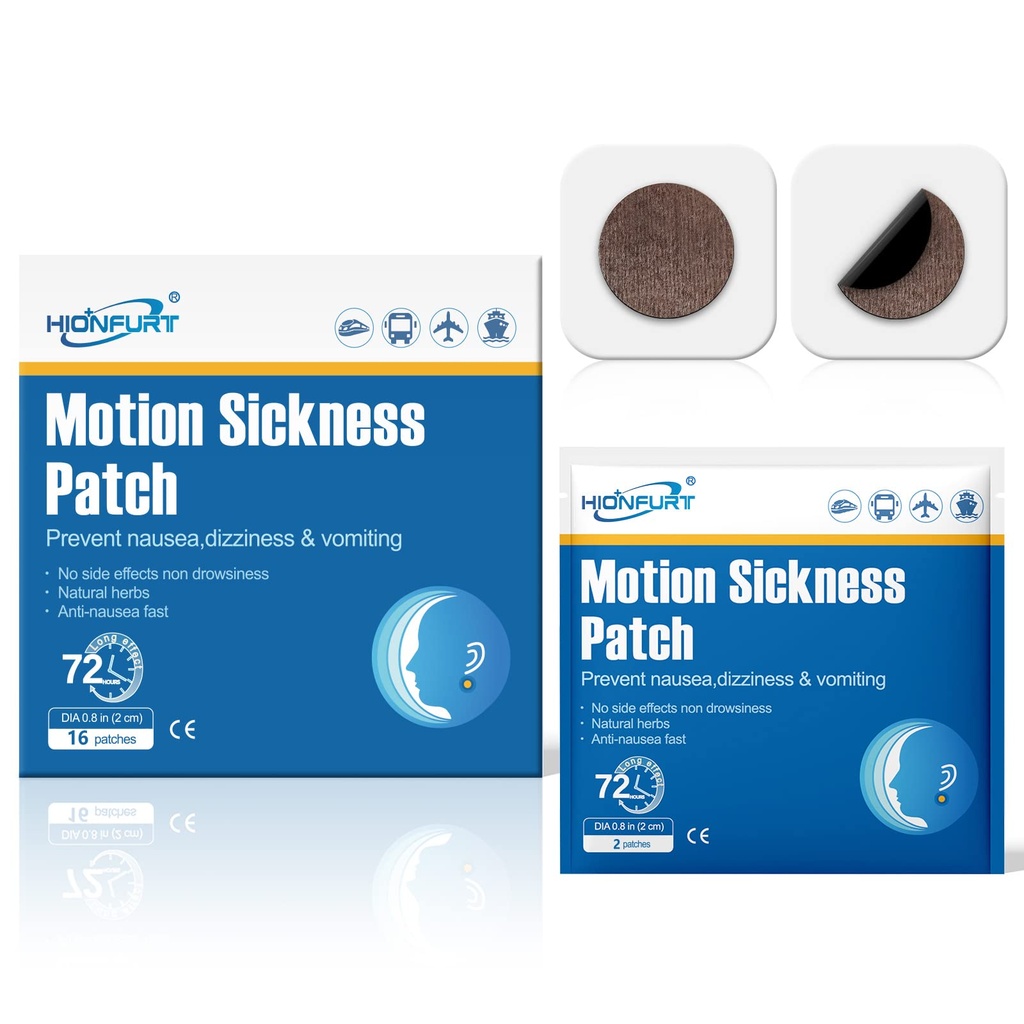 16ct Patches de maladie de mouvement – Patchs de maladie de la mer pour croisière, voiture, avion, et autres voyages – Non-courbé, efficace, dure 72 heures