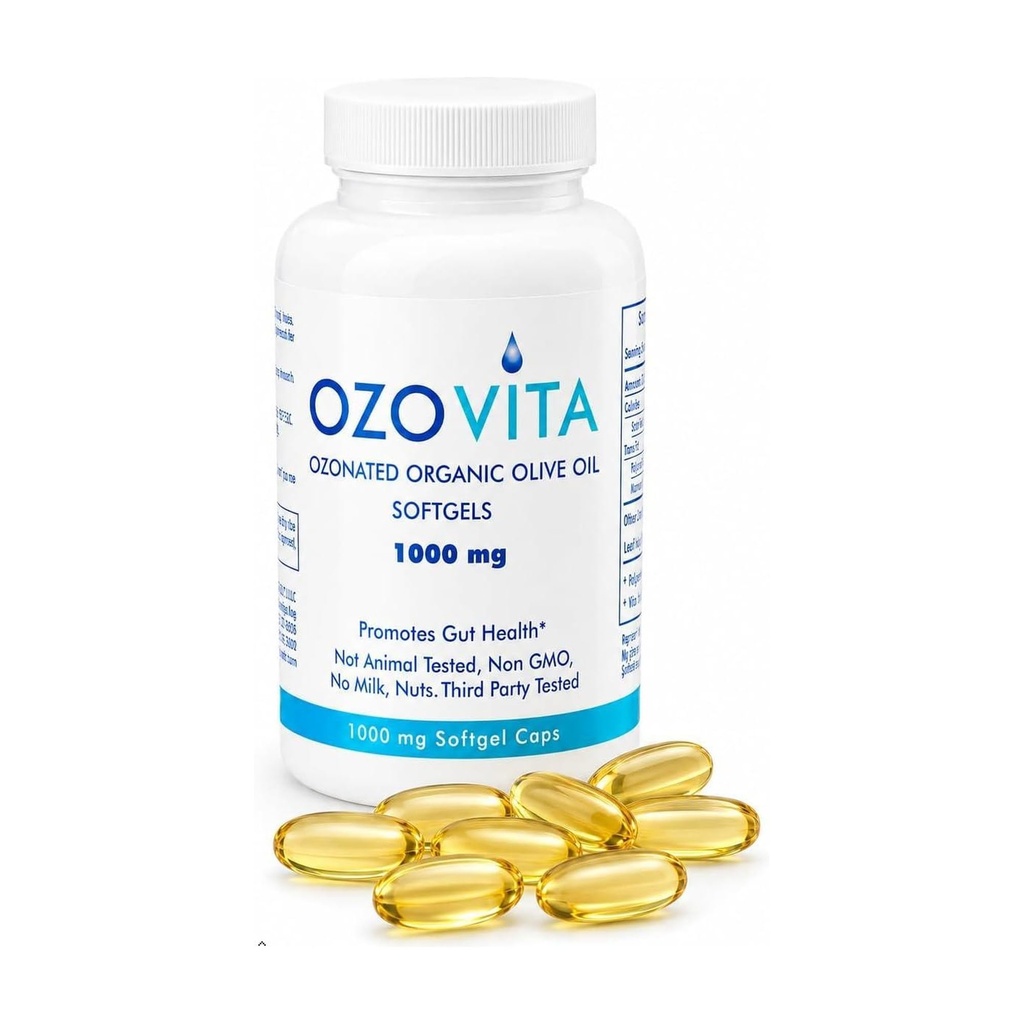 Hohe Potenz Ozoniertes organisches extra natives Olivenöl Weichgel 1000mg | Reine sauerstoffhaltige Kapseln für Immununterstützung & Gut Gesundheit | Organische Sauerstoff-Einsatz-Ergänzung | 60 Weichgele