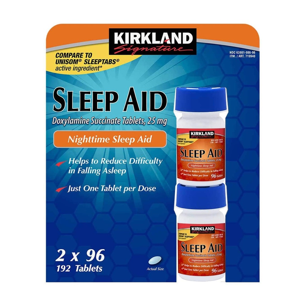 Kirkland Sleep Aid Doxylamine Succinate 25 mg 192 Tabletten