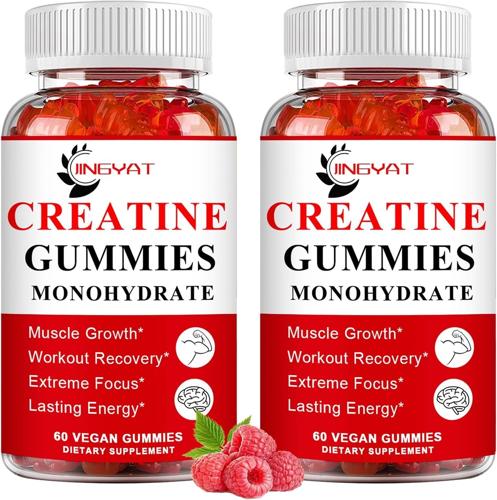 (2 Pack) Kreatin Monohydrat-Gummi Zucker Kostenlose Kaubare Kreatin für Muskelaufbau,Boost Focus,Strength,Endurance, 5g Kreatin Monohydrat-Gummi für Männer & Frauen, 4X Stärker als Pulverkapseln