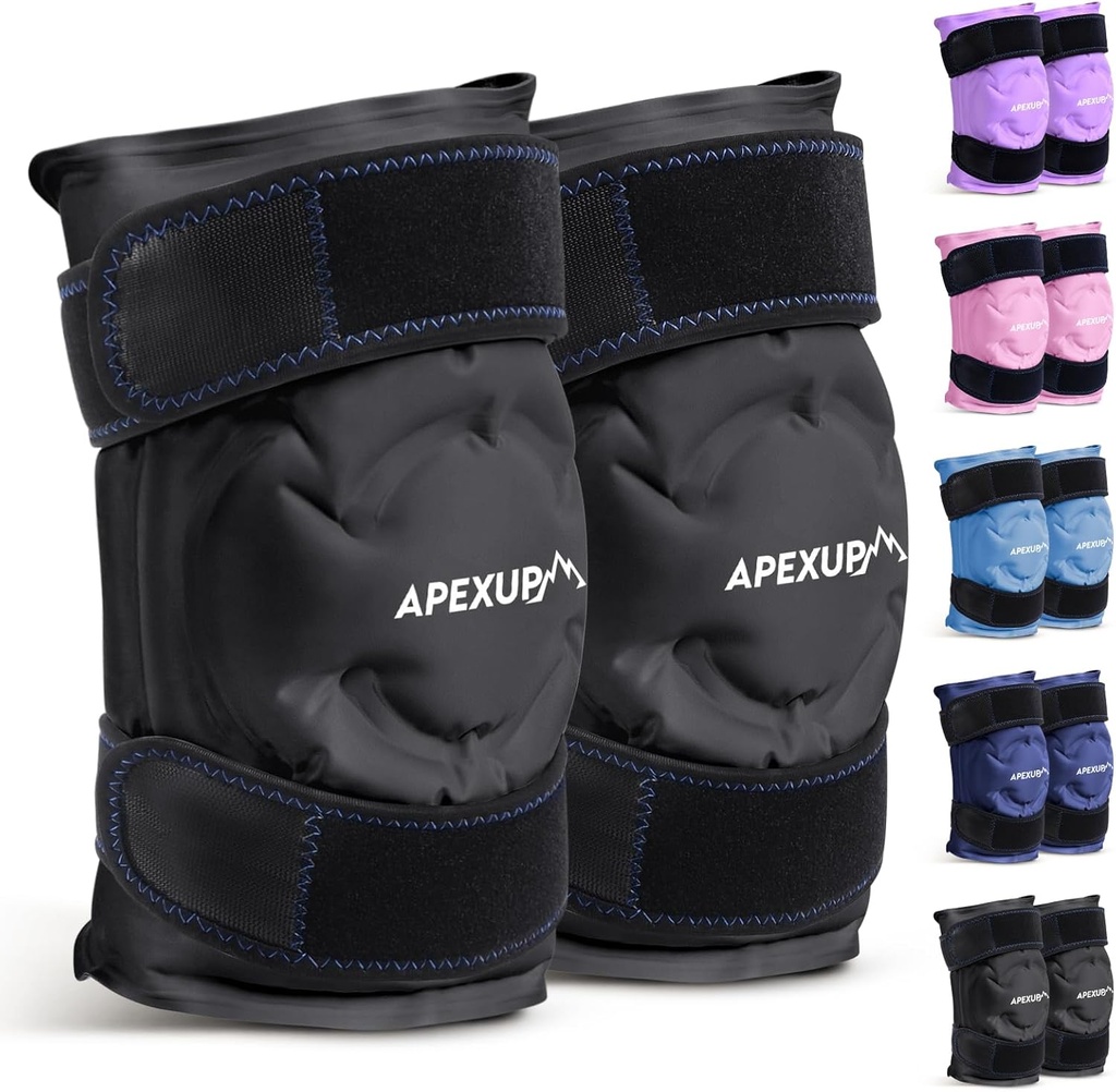 APEXUP Ice Pack für Knieschmerzen Relief, große wiederverwendbare Wrap nach Chirurgie, Flexible Gel Cold Pack für Verletzungen, Schmerzen Relief für Rücken, Schulter, Ellbogen, Knöchel und Bein (Schwarz, L, 2PK)