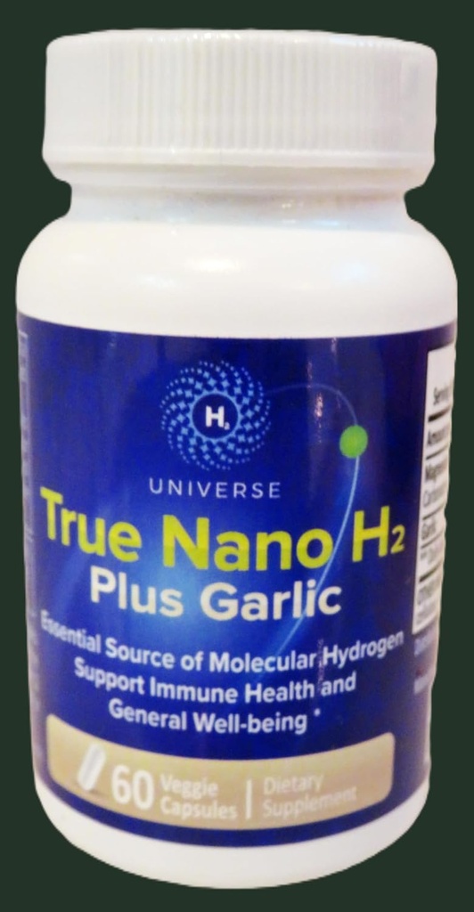 True Nano H2 mit Knoblauch von H2 Universe | Molekularer Wasserstoff mit aktiven Wasserstoff-Nanoblasen, steigert Energie, Leistungsstarke Antioxidanz| 60 Kapseln