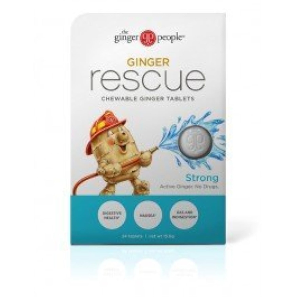 Le Ginger People Ginger Rescue® Tablettes à croquer Santé digestive sans médicament, 5,5 oz Tablettes à croquer, forte saveur de gingembre, 0,55 Oz, 10 Comte Caddy (240 comprimés)