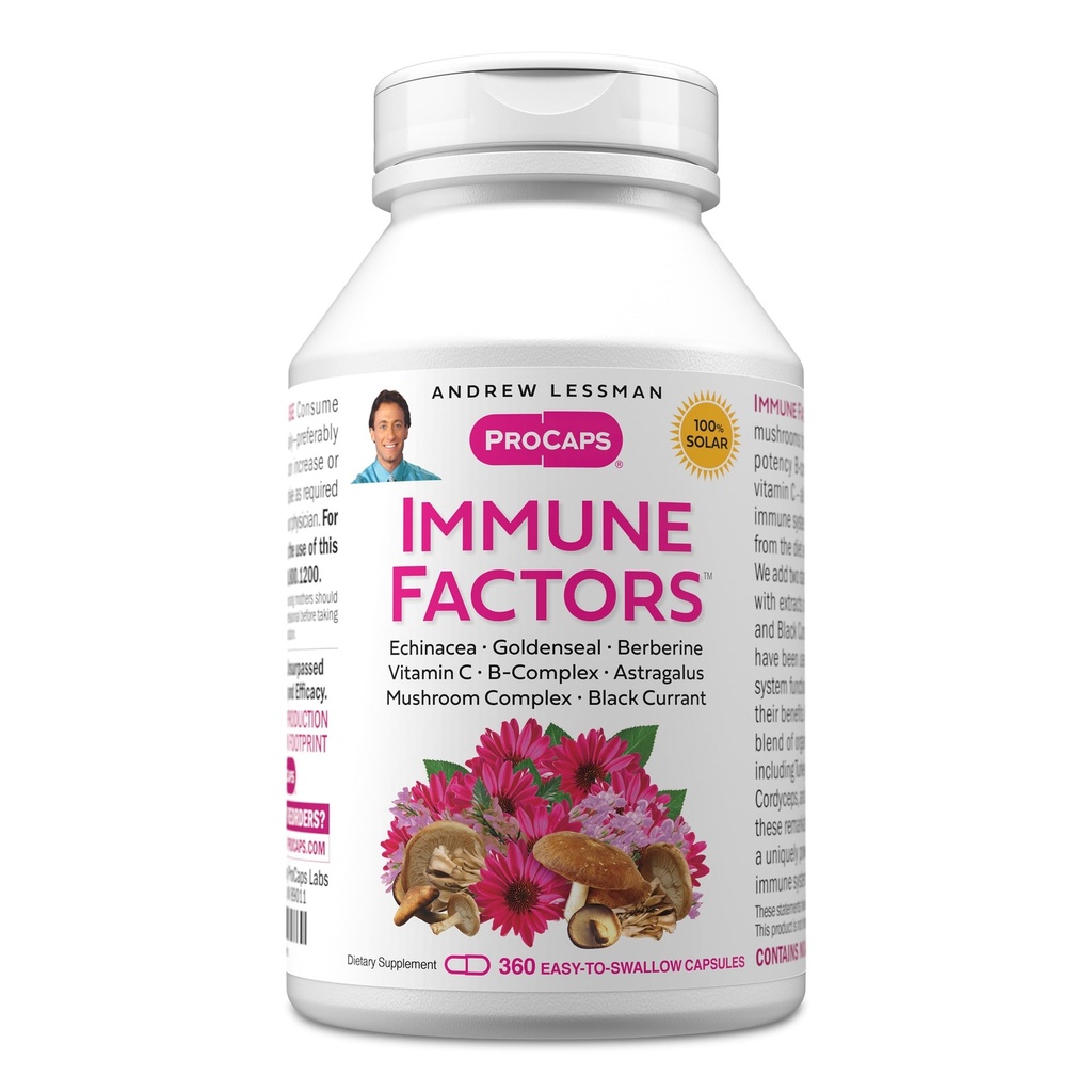ANDREW LESSMAN Immunfaktoren 360 Kapseln - Echinacea, Goldenseal, Vitamin C, Astragalus, Berberine, Pilzmischung, schwarze Johannisbeere. Unterstützt und fördert Immunsystem und natürliche Verteidigung