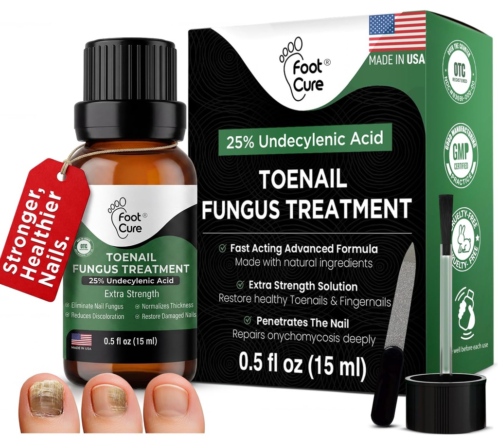 FOOT CURE Toenail Pilzbehandlung für Fingernägel, Nagelreparatur, Nagelenthärter, Gelbe Nagelbehandlung, Ingrown Nails und Fußpilz Behandlung Extra Stärke (Pack von 1)