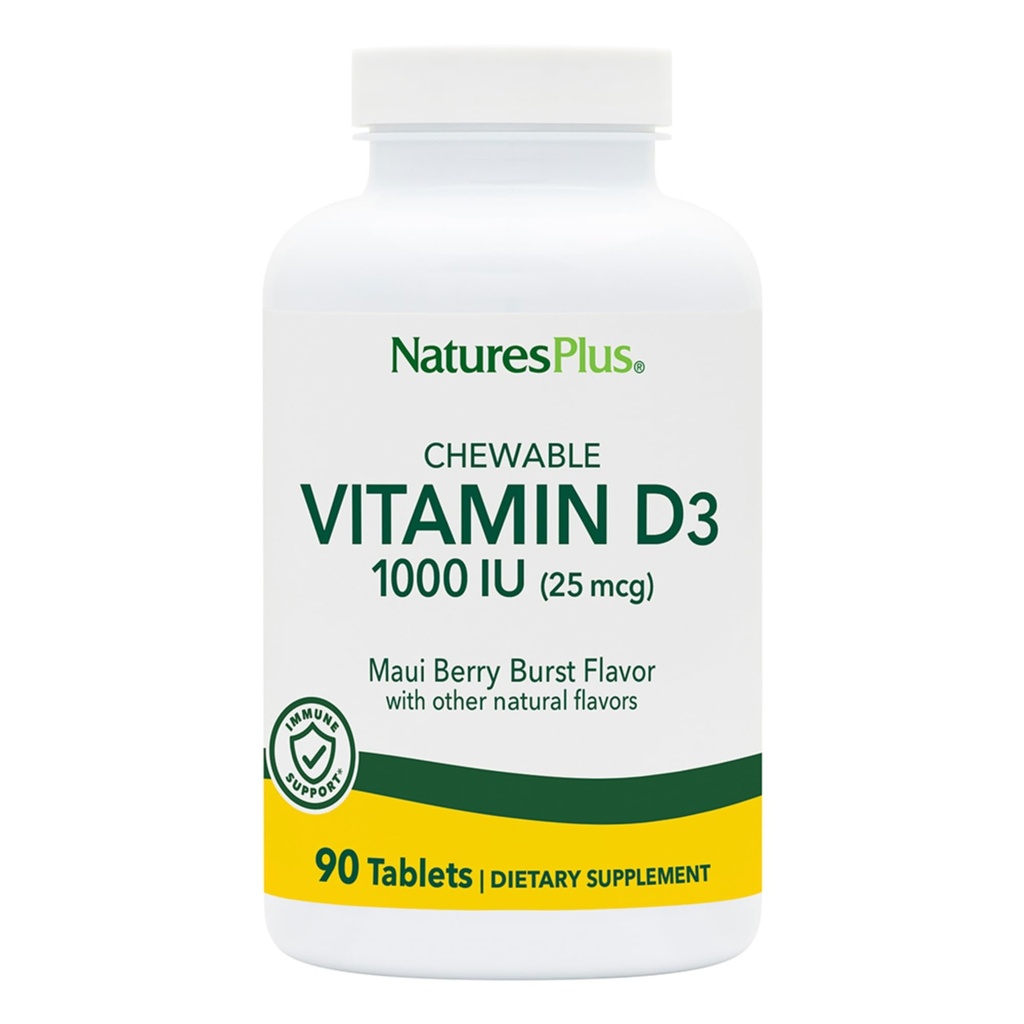 NaturesPlus Vitamin D3 (1000 IU) - 90 Kautabletten, Maui Berry Burst Flavor - Vegetarisch, Glutenfrei - 90 Servierungen