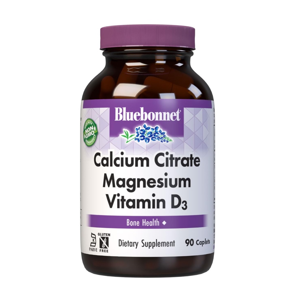 Bluebonnet Nutrition Calcium Citrate Magnesium Plus Vitamin D3 Kapseln, Knochen Gesundheit & Muskel Erholung, Non GMO, Gluten, Soy & Milk Free, Kosher, Weiß, 90 Count