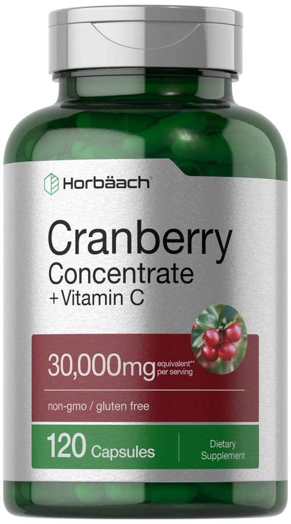 Horbäach Cranberry Concentrate Extract Pills + Vitamin C | 120 Capsules