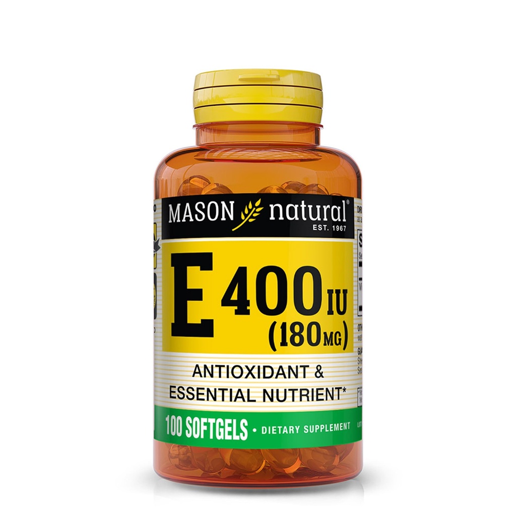 MASON NATURAL Vitamin E 180 mg (400 IU) - Antioxidans und essentielle Nährstoffe, Gesundes Immunsystem, Haut und Augen, Ganzkörperergänzung, 100 Softgels