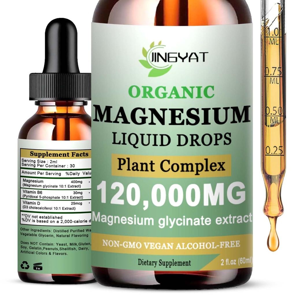 Cortisol Ergänzung flüssiges Magnesium Glycinat w/Vitamin D3&B6- Hohe Absorption Chelat Magnesium Ergänzung für Schlaf, Muskel,Herz Health-6X Potency Than Magnesium Gummis Pulver
