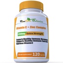 High Dose Extra Strength 1200mg Vitamin C + Zink-Komplex für Immununterstützung Gesundheit 120 Kapsel 2 Monate Veggie Kapsel Nicht-GVO Glutenfrei Vegan