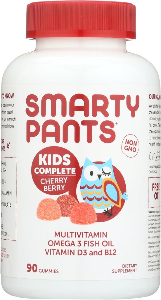 SmartyPants Kids Multivitamin Gummis: Omega 3 Fischöl (EPA/DHA), Vitamin D3, C, Vitamin B12, B6, Vitamin A, K & Zink für Immununterstützung, Getreide, Kirsch- und Beerenschlamm, 90 Zähler (22 Tage Versorgung)