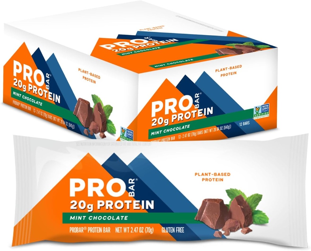 PROBAR - PROTEIN Bar, Minze Schokolade, Non-GMO, Glutenfrei, Gesund, Pflanzenbasiert, Ganzwertig Zutaten, Natürliche Energie (12 Zähler)