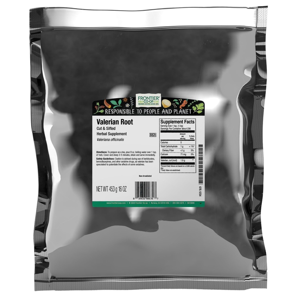 Frontier Co-op Cut und Sifted Valerian Root 1lb, Kosher - für Valerian Root Tea, DIY Supplement Kapseln, Bedtime Formeln und Schlaf Kissen
