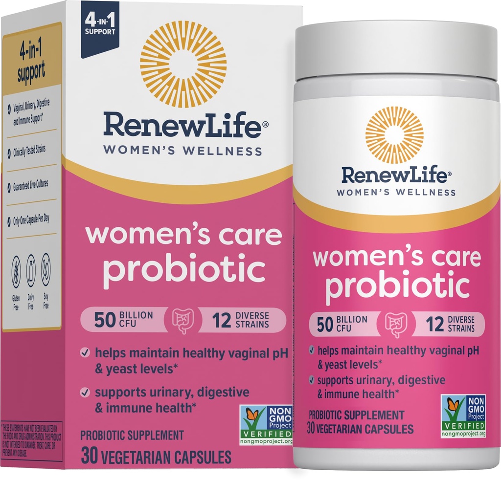 Renouveler la vie Capsules probiotiques pour femmes, 50 milliards d'UCF garantis, soutient l'équilibre du pH, vaginal, urinaire, digestif et immunitaire santé(2), L. Rhamnosus GG, laiterie, soja et sans gluten, 30 comte