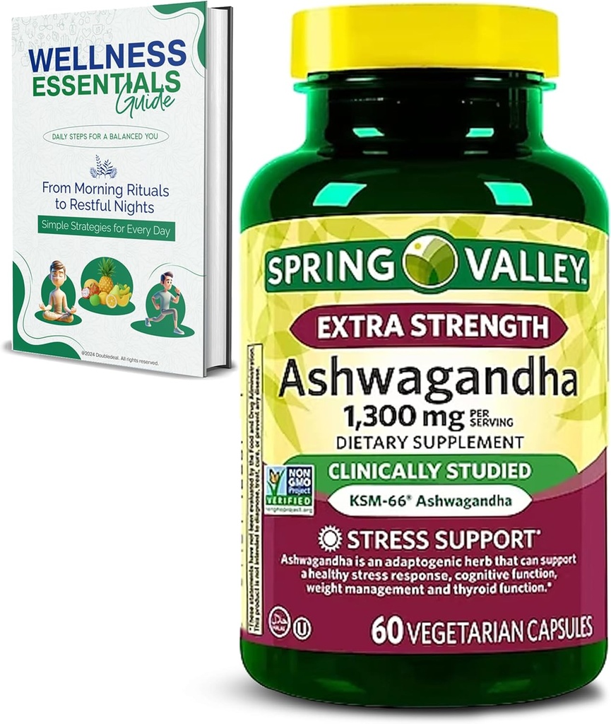 Extra Strength Ashwagandha 1300 mg, 60 vegetarische Kapseln - Stress & kognitive Unterstützung - ganzheitliches Wohlbefinden, Sojafrei, Glutenfrei & Lactosefrei