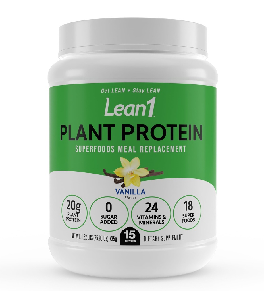 Lean1 Pflanzenbasiertes Proteinpulver, Mealer Ersatz, Vanille Geschmack, Sauberes Protein, 15 Servieren