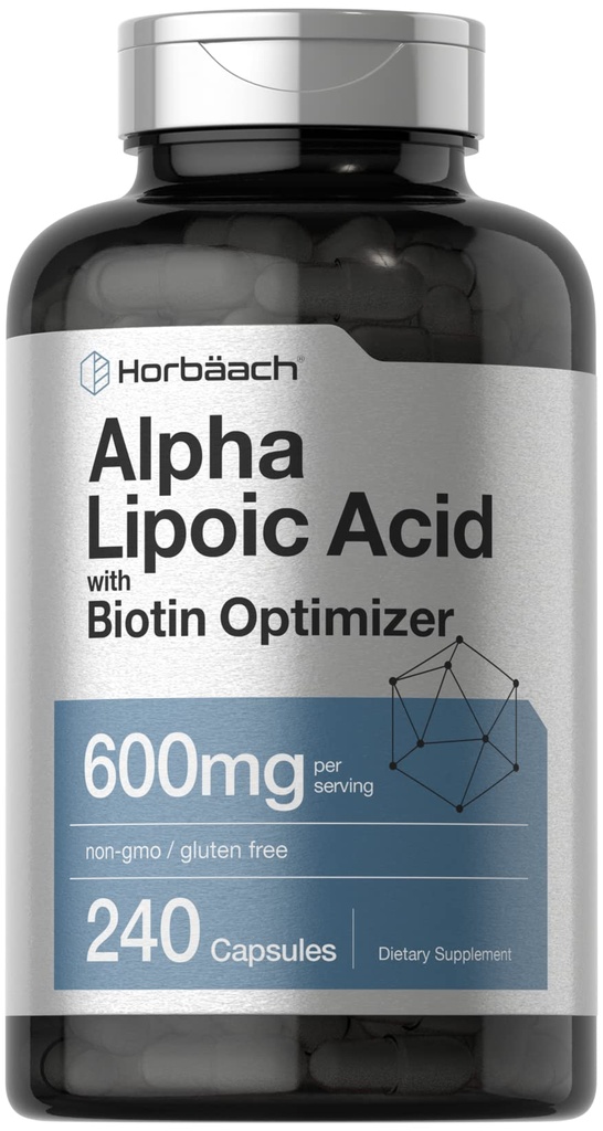 Horbäach Alpha Lipoic Acid 600mg | 240 Kapseln | mit Biotin Optimizer | Non-GMO und glutenfreie Ergänzung