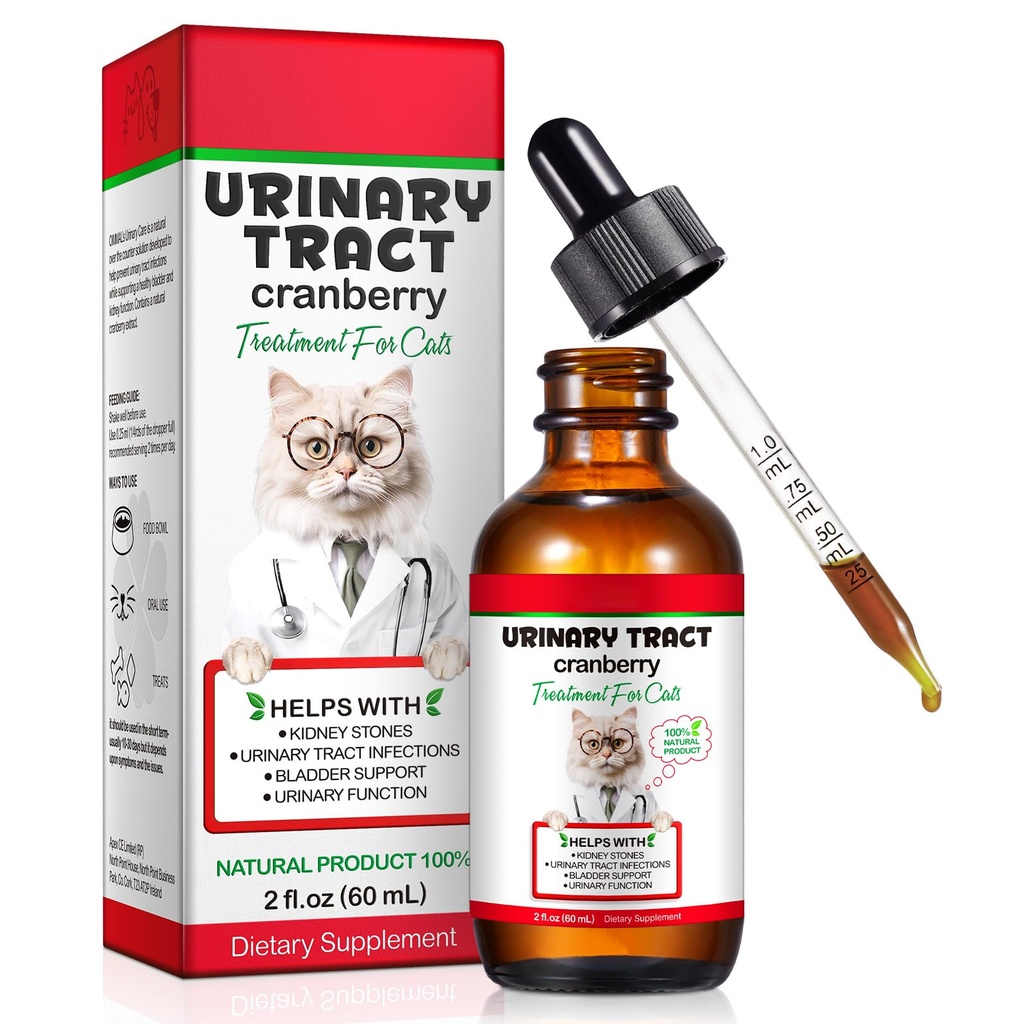 Urinär Trakt für Katzen, Natürliche Katze Urinary Tract Infektion Behandlung Tropfen unterstützt Blase, Nierenstein, Katze UTI, Cranberry Kidney Bladder Support Supplement, Chicken Flavor - 60ml / 2.02oz