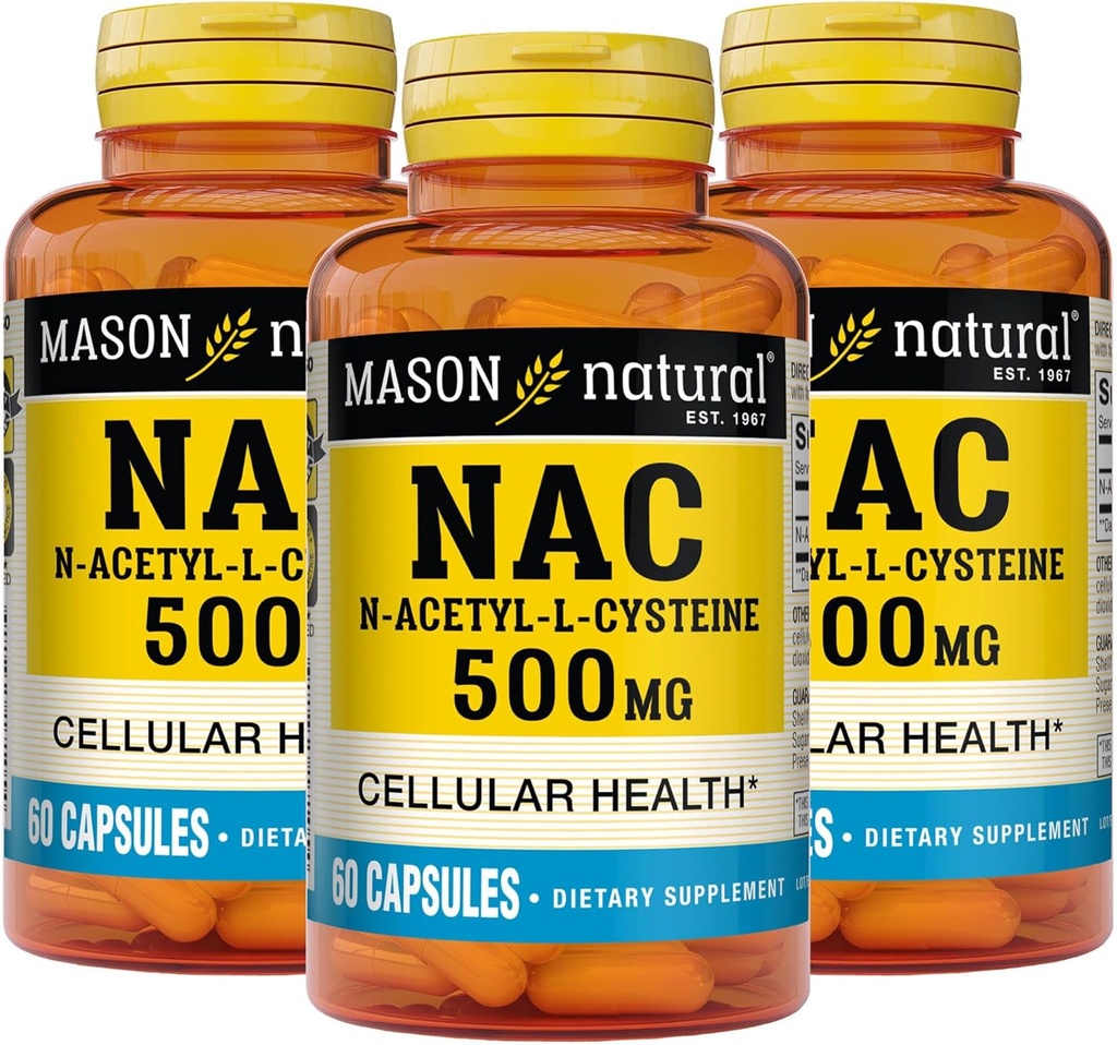 Mason Natura NAC N,Acetyl,L,Cystein 500 mg, 6 Monate Versorgung, Unterstützt normale zelluläre Gesundheit, Immunsystem Booster für allgemeine Wellness, 3 Pack