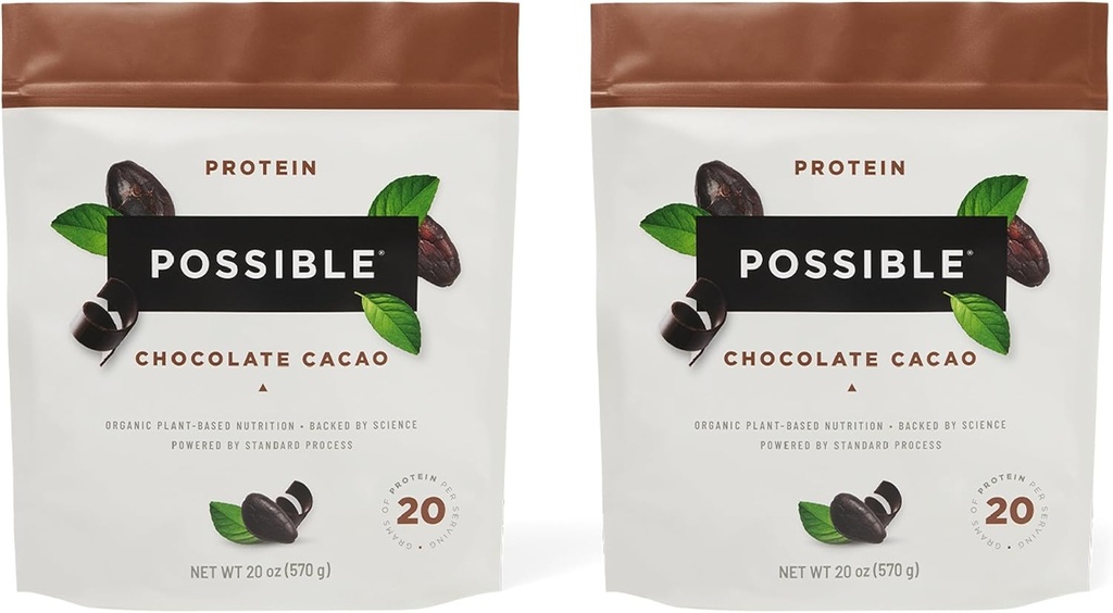 Chocolat en poudre de protéines Cacao - 20g de mélange végétalien de protéines à base végétale - Non-OGM, non laitiers, sans gluten - 3,5g de BCAA - 9 acides aminés essentiels - approvisionnement de 30 jours - 2 sacs, 30 portions