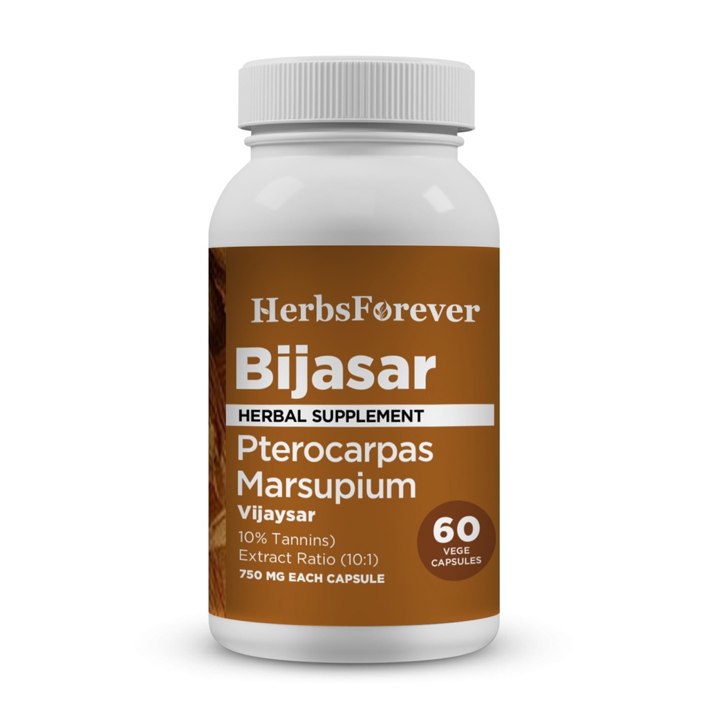 HerbsForever Bijasar(Indian Kino Tree, Malabar Kino)-Extra Strength(10:1) Extrait,Equiv.à 4800mg Poudre d'écorce par portion-Liver Support et désintoxication de sucre et de pureté du sang
