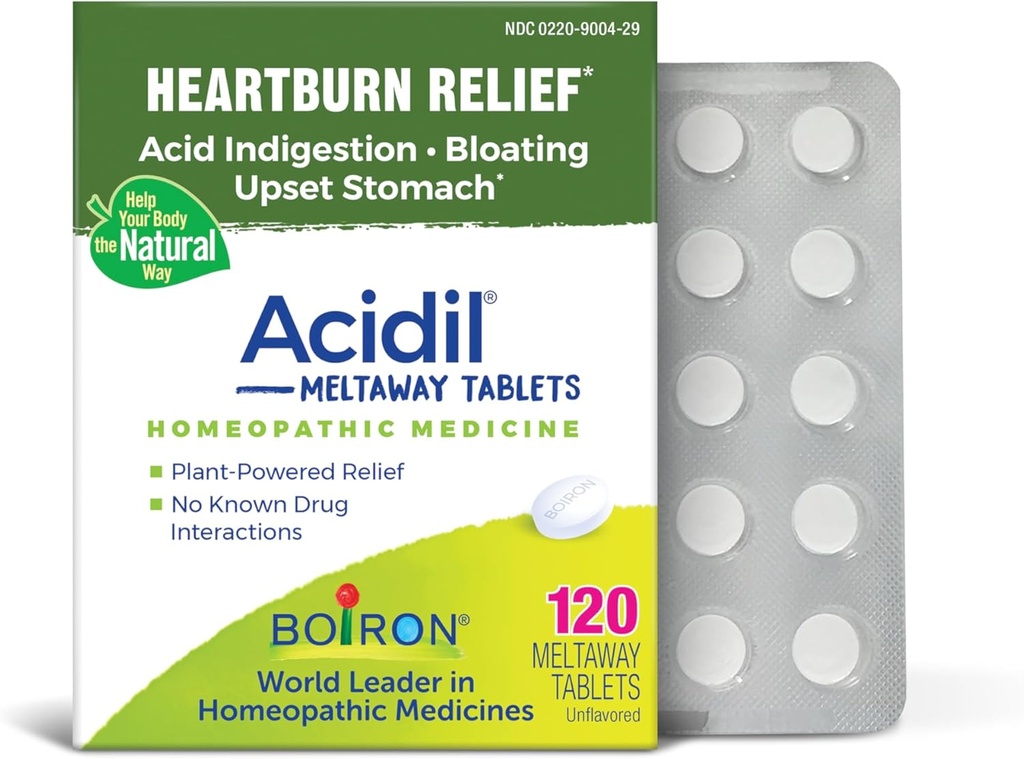Boiron Acidil Tablets für das Relief von Säure Reflux, Sodbrennen, Verdauung und Upset Stomach - 120 Zähler
