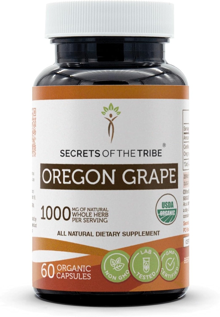 Secrets of the Tribe Oregon Grape USDA Organic Capsules | Certified Organic Vegetarian Capsules, pflanzliche Nahrungsergänzung | Mahonia aquifolium Dried Root (60 Count)
