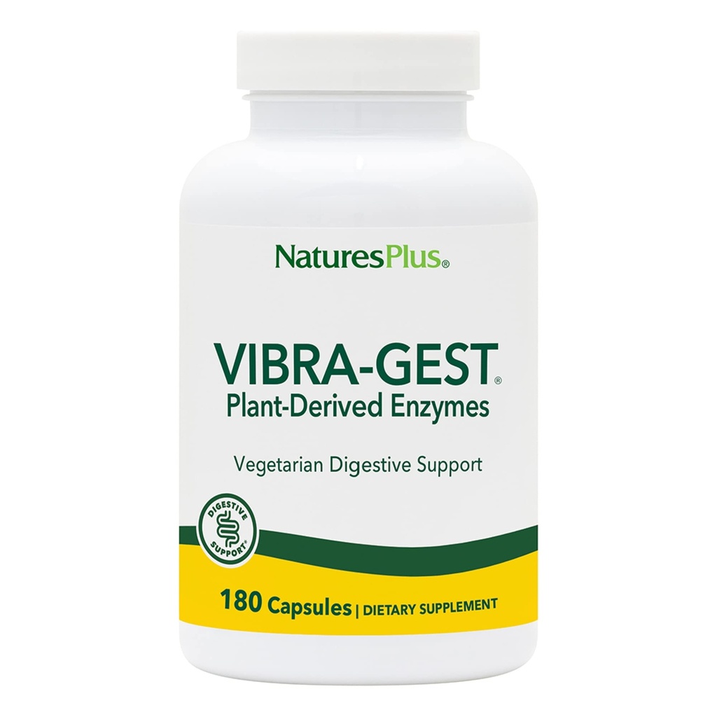 Natures Plus Vibra-Gest - 180 Kapseln - Vegetarische Verdauungsunterstützungsergänzung mit Probiotika, Live Fruit & Vegetable Enzyme - Natürliche Live-Kulturen - 180 Servietten