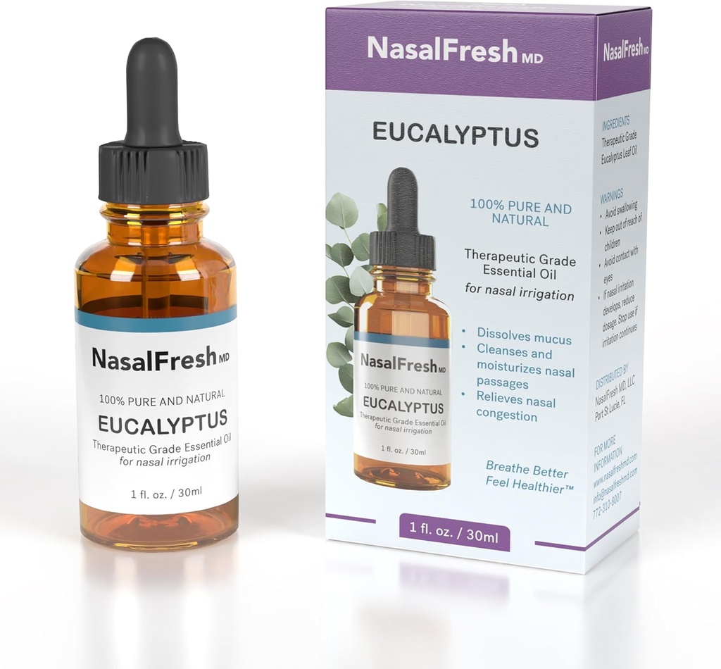 NASALFRESH MD - Eucalyptus Essential Oil - Nasal Bewässerung - Congestion Relief - Nasal Wash Additive - High Grade Essential Oil - Cleanses & Moisturizes Nasal Passages - 1oz