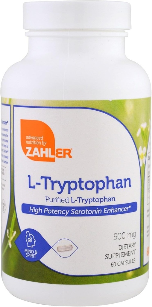 Zahler L-Tryptophane 500mg - Supplément purifié L Tryptophane - Acid Amino à haute capacité pour la sérotonine et le soutien équilibré de l'humeur - Végétarien-Amis, Kosher, Non-OGM et sans gluten (60 capsules)
