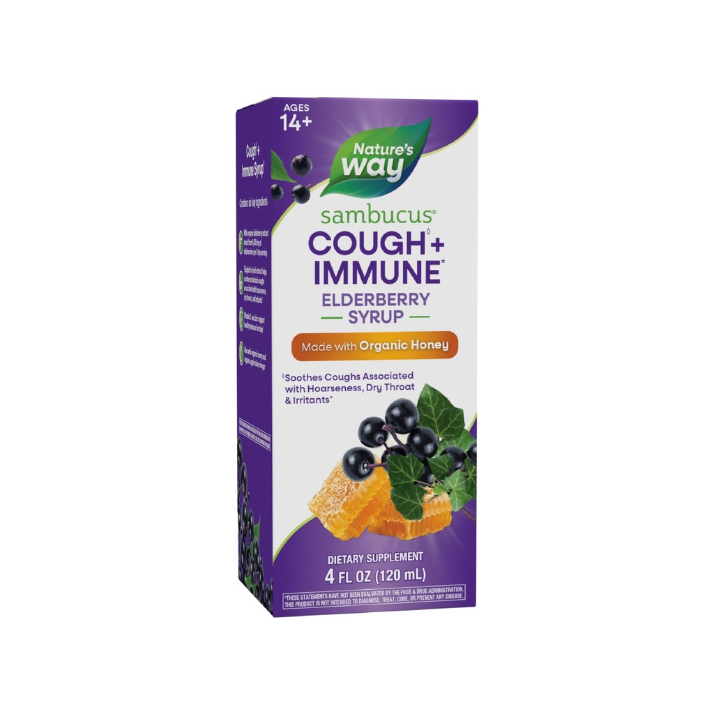 Nature's Way Sambucus HoneyBerry Cough Syrup mit schwarzem Elderberry Extrakt & Organic Honey, Immununterstützung*, 4 Fl. Oz